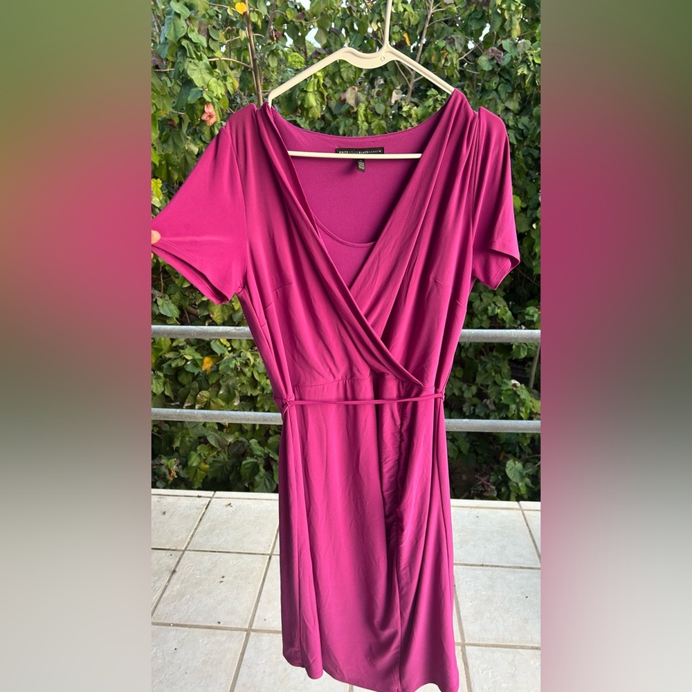WHITE HOUSE BLACK MARKET Elegant Fucsia Faux Wrap Ruched Summer Dress Size 12